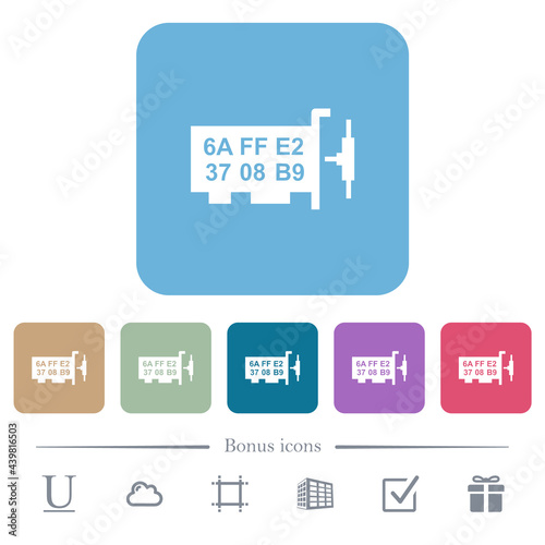 Network mac address flat icons on color rounded square backgrounds