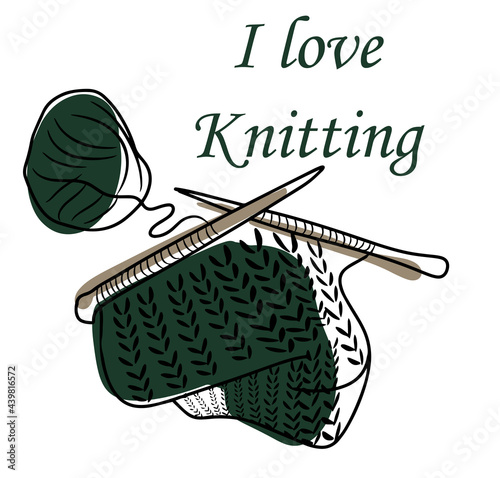 World Knitting Day in public, handmade, knitting yarn ball, knitting needles, favorite hobby, flat cartoon illustration doodle, color spots, handmade products, love knitting