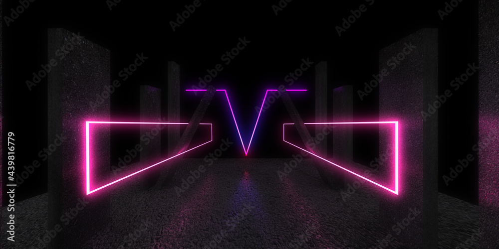 3D abstract background with neon lights. neon tunnel .space construction . .3d illustration 3D abstract background with neon lights. neon tunnel .space construction . .3d illustration