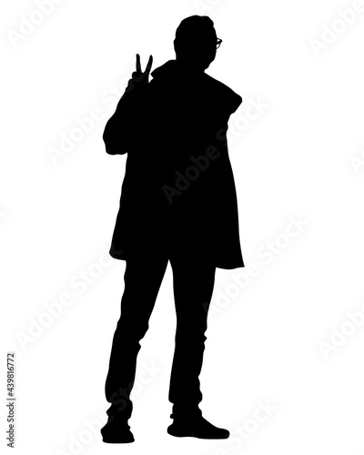 Young man on street. Isolated silhouette on a white background