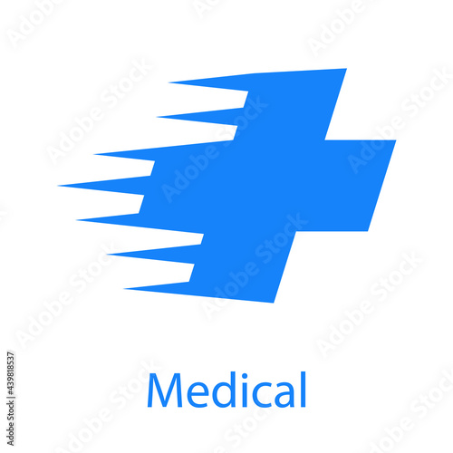 Logotipo con texto Medical con cruz con lineas de velocidad en color azul