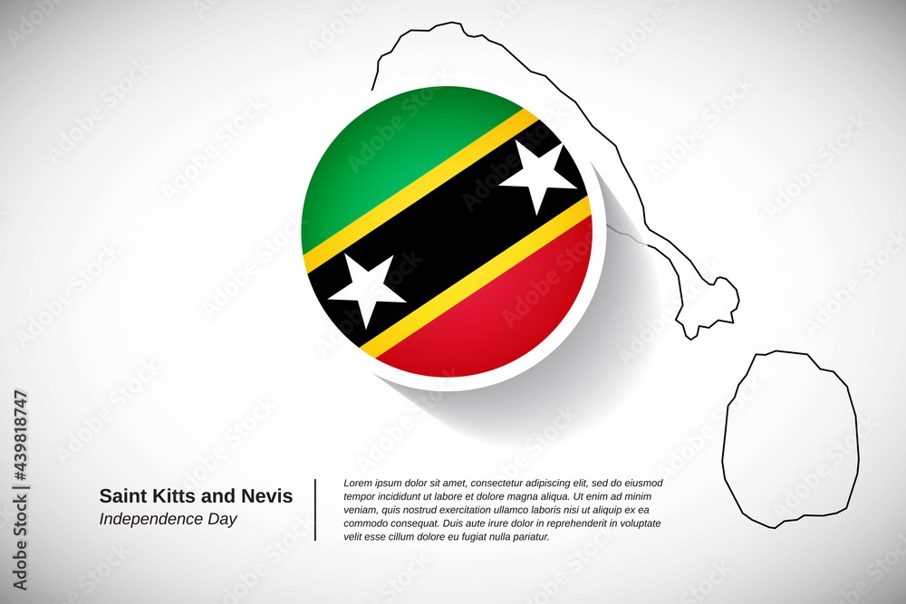 Independence day of Saint Kitts and Nevis. Creative country flag with outline map illustration Independence day of Saint Kitts and Nevis. Creative country flag with outline map illustration
