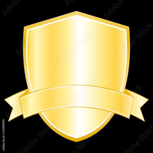 Golden shield with banner. Vector icon illustration.