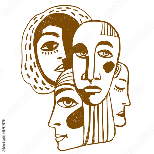 pop art style print with drawing people faces.