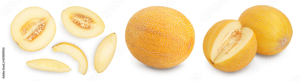 Melon isolated on white background with full depth of field. Set or collection Melon isolated on white background with full depth of field. Set or collection