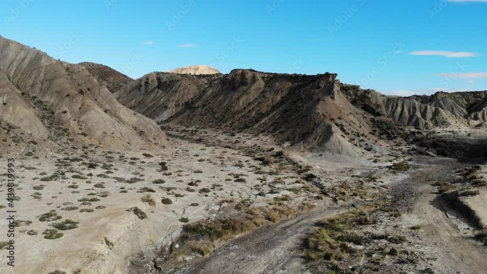 Aerial view. Tabernas desert wild and barren landscape in Almeria, Spain. Movie location set for spaghetti western. Aerial view. Tabernas desert wild and barren landscape in Almeria, Spain. Movie location set for spaghetti western.