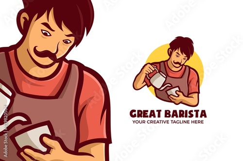 Barista Coffeshop Mascot Character Logo Template