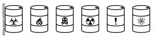 Barrel with hazardous substances. Vector illustration. Hazardous waste. Set of metal barrels. photo