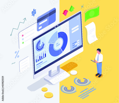 Finance management concept isometric. Flat 3d vector isometric ilustration high quality isolated on background.