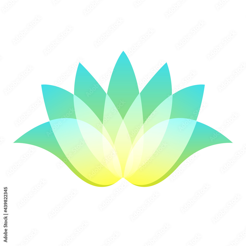 Lotus logo with gradient leaves and lines. Abstract flower design template label. Jpeg illustration