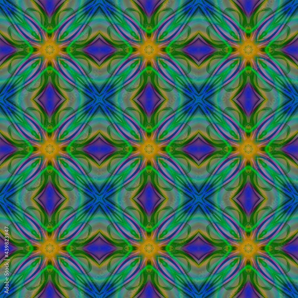 Seamless abstract geometric floral surface pattern in vivid colors repeating symmetrically. Use for fashion design, home decoration, wallpapers and gift packages. Seamless abstract geometric floral surface pattern in vivid colors repeating symmetrically. Use for fashion design, home decoration, wallpapers and gift packages.