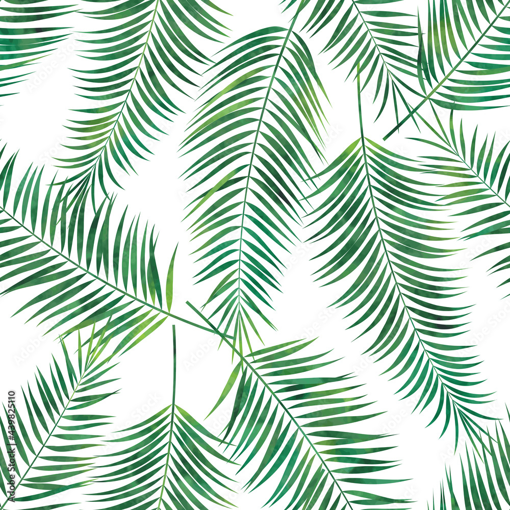 Tropical palm leaves print pattern. Vector watercolor seamless pattern.