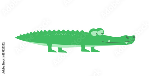 Cute cartoon crocodile isolated on white transparent background. Vector flat design children illustration. Side view. Alligator animal drawing. Side view