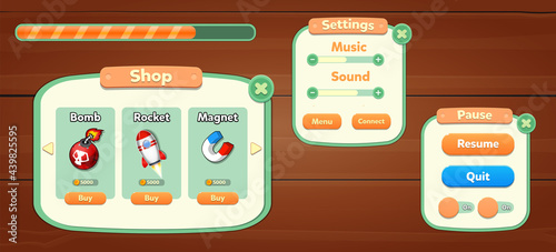 Casual Game UI menu pop up and game elements