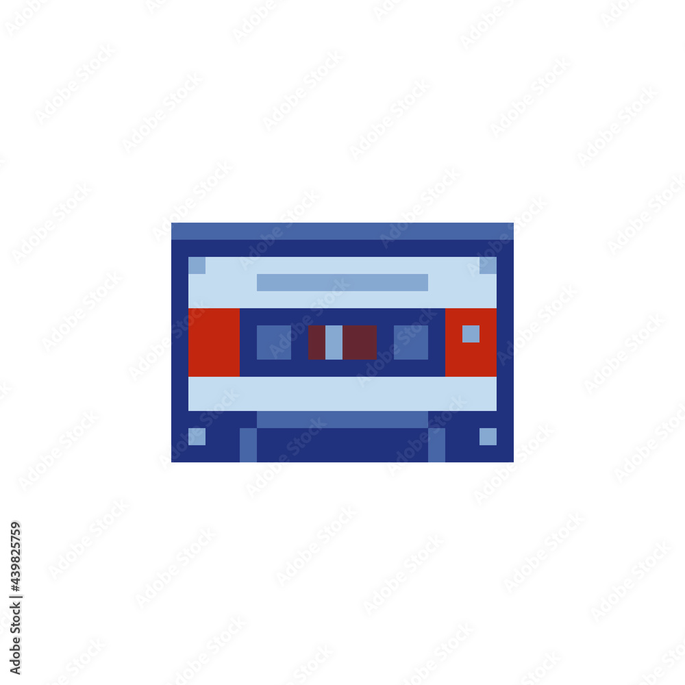 Audio cassette tape. Pixel art icon. Retro 80s. Flat style. 8-bit. Isolated vector illustration.