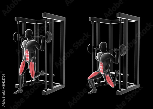 3d Illustration of Bulgarian Split Squat at the Multipower