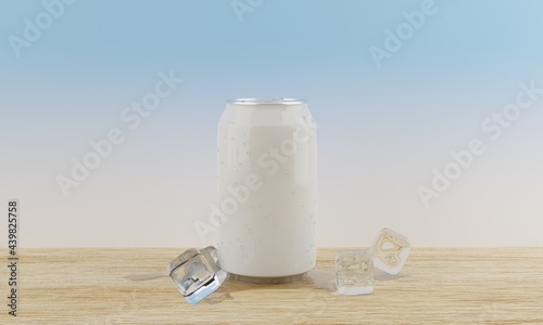 Drink can with ice cube 3d rendering