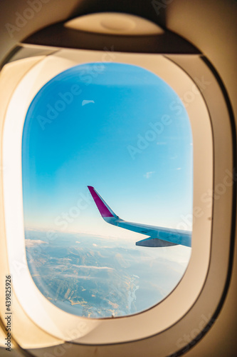 View from an airplane window to fjords in Norway