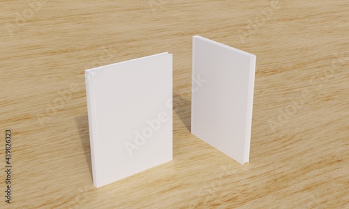 Blank white books on wooden table 3d rendering