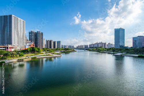 Jiaomen River Building Skyline, Nansha District, Guangzhou, China