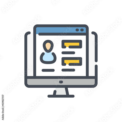 Personal information page color line icon. Computer with website page with profile account vector outline colorful sign.