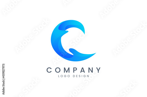 Water wave letter C icon logo template vector illustration design.