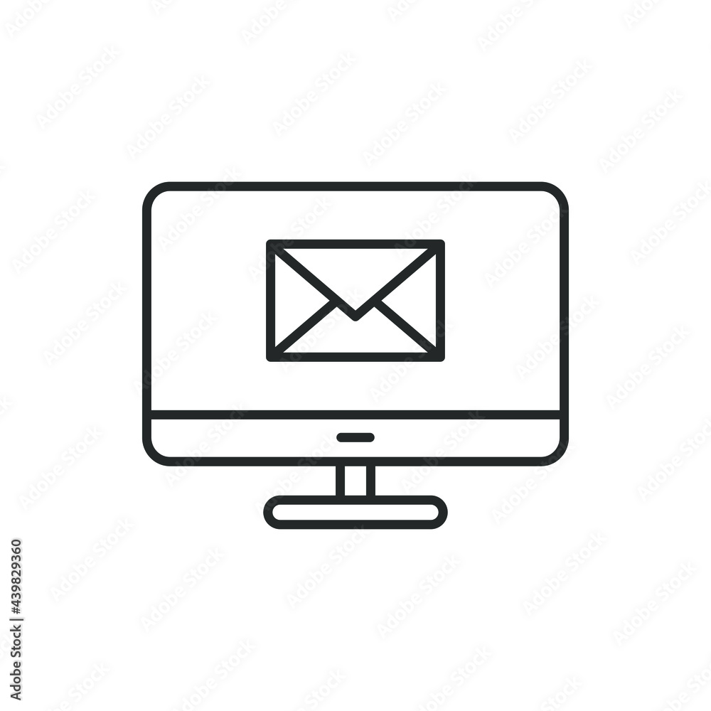 Computer with envelope. Email icon line style isolated on white background. Vector illustration Computer with envelope. Email icon line style isolated on white background. Vector illustration