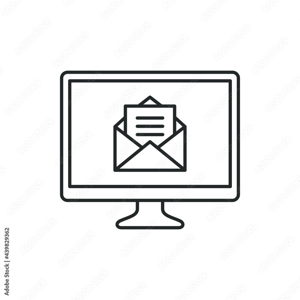 Computer with envelope. Email icon line style isolated on white background. Vector illustration Computer with envelope. Email icon line style isolated on white background. Vector illustration