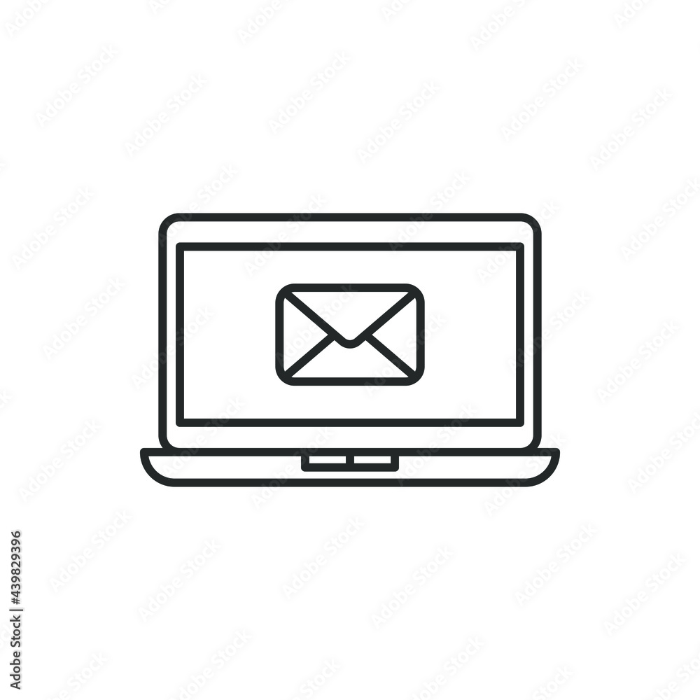 Computer with envelope. Email icon line style isolated on white background. Vector illustration Computer with envelope. Email icon line style isolated on white background. Vector illustration