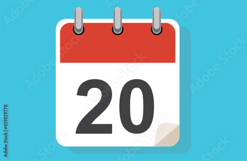 Day Twenty. Simple calendar with date 20. Flat calendar icon vector illustration. calendar icon flat day 20. Vector illustration. Calendar lined icon