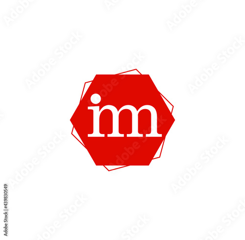 "IMN" company initial letters monogram. IMN letters on the red hexagon. IMN company logo.