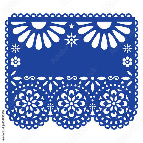 Mexican Papel Picado vector template design inspired by traditional cut out decoration with flowers and geometric shapes - greeting card or weddding invitation
