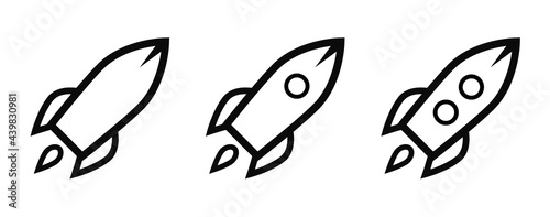 Set rocket line icon, outline vector sign isolated on white background. Logo illustration