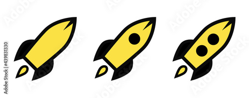 Yellow rocket line icon set  outline vector sign isolated on white background. Logo illustration