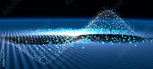 Waves in a digital grid with particles - atomic model	 photo