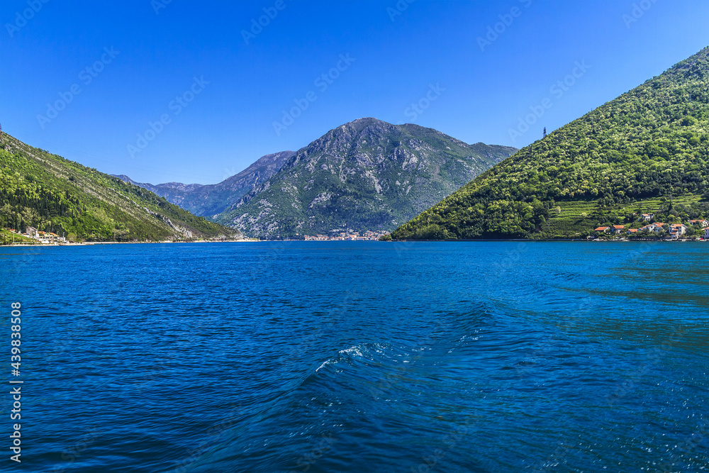 Picturesque view of Kotor bay (Boka Kotorska) near the town of Tivat, Montenegro, Europe. Kotor Bay is a UNESCO World Heritage Site.