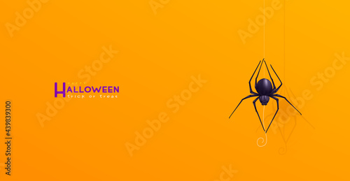 Happy Halloween background, Minimal 3d vector illustration, graphic banner, cute design. Trendy Halloween poster: spider, cobweb, etc.	
