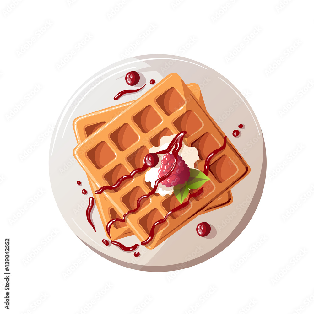 Belgian waffles with berries on the plate. Healthy eating, nutrition ...