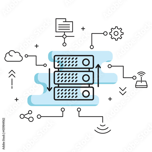 colocation server rack machine vector glyph icon design, Cloud computing and Internet hosting services Symbol on White background