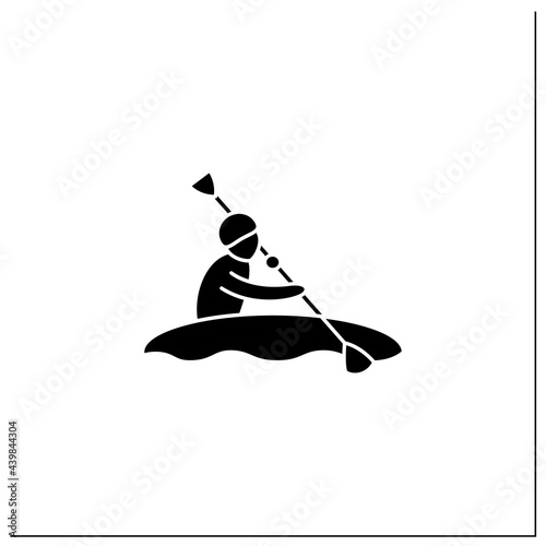 Rowing glyph icon. Racing boats using oars. Water sport. Athletic competition concept. Filled flat sign. Isolated silhouette vector illustration