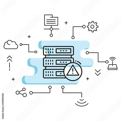 Database Machine Error vector Glyph Icon Design, Cloud computing and Web hosting services Symbol on White background, Network outage Sign, DHCP server announce an alert Concept,