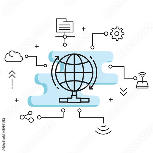 International Optical Fiber connectivity Concept, Data Center Backbone Line Vector Glyph Icon Design, Cloud computing and Web hosting services Symbol on White background