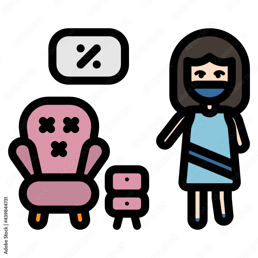 An interior salegirl with face mask An interior salegirl with face mask