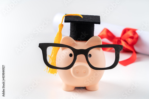 Design concept of new graduate trying to find a job and saving money. photo