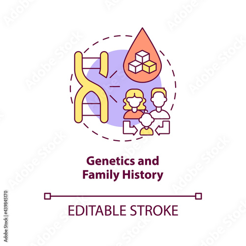 Genetics and family history concept icon. Health problems curing. Medical treatment. Blood illness risk abstract idea thin line illustration. Vector isolated outline color drawing. Editable stroke