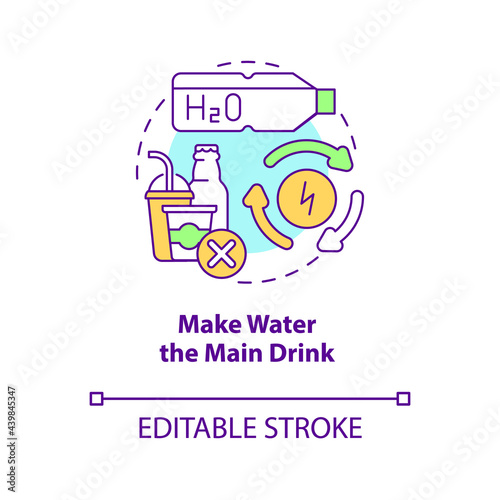 Make water main drink concept icon. Improve everyday liquid consumption. Staying hydrated. Healthy habits abstract idea thin line illustration. Vector isolated outline color drawing. Editable stroke