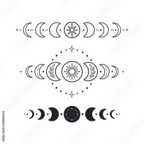Phases of the moon. Сelestial vector set. Perfectly look on t-shirt, poster, cards, apparel design.
