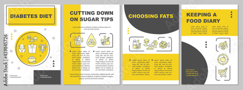 Diabetes diet brochure template. Choosing products with fats. Flyer, booklet, leaflet print, cover design with linear icons. Vector layouts for presentation, annual reports, advertisement pages