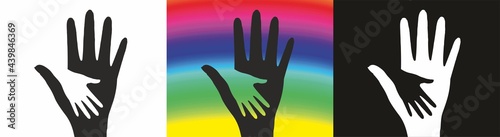Little hand in big hand. Support, care, friendship concept. Vector illustration. EPS10.