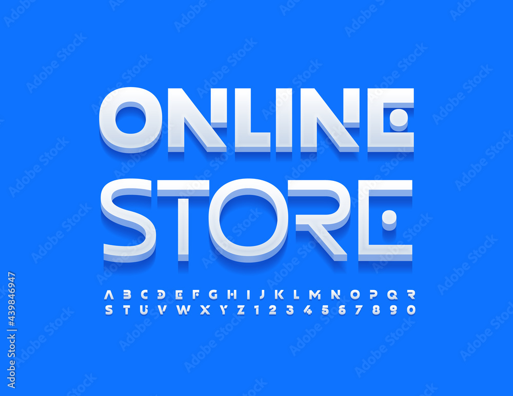 Vector stylish Banner Online Shop. Modern 3D Font. Original Alphabet Letters and Numbers Vector stylish Banner Online Shop. Modern 3D Font. Original Alphabet Letters and Numbers